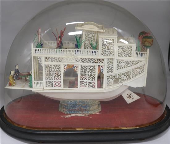 A 19th century ivory Chinese pleasure boat